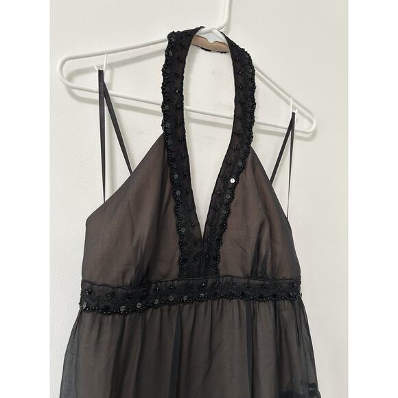 Y2K Babydoll Halter Dress Maxi Witchy Tiered Sequin BCBG Size 4 Black Whimsy - Picture 2 of 9